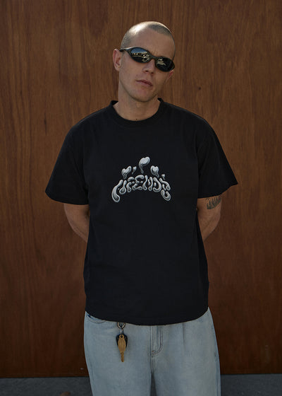 AFENDS Mens Devotion - Heavyweight Boxy Tee - Stone Black