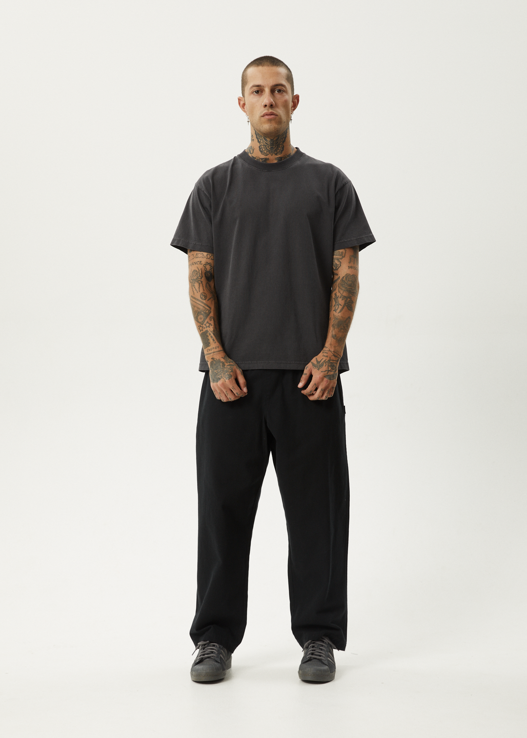 AFENDS Mens Ninety Eights - Baggy Elastic Waist Pants - Black 