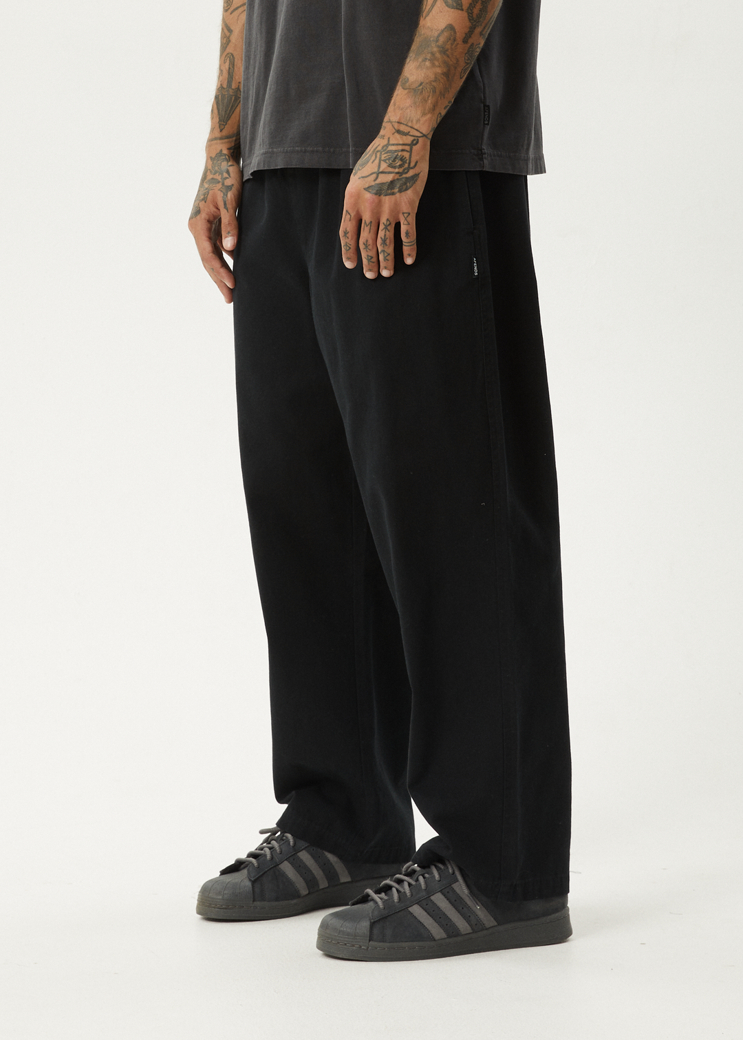 AFENDS Mens Ninety Eights - Elastic Waist Pant - Black 