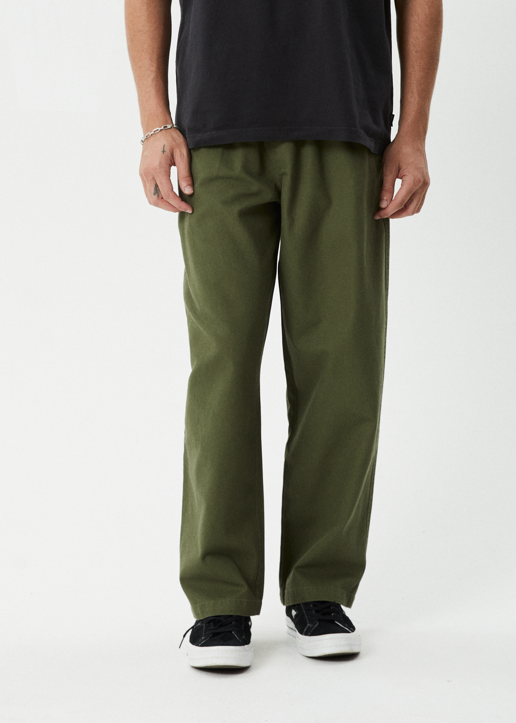 AFENDS Mens Ninety Eights - Elastic Waist Pant - Military