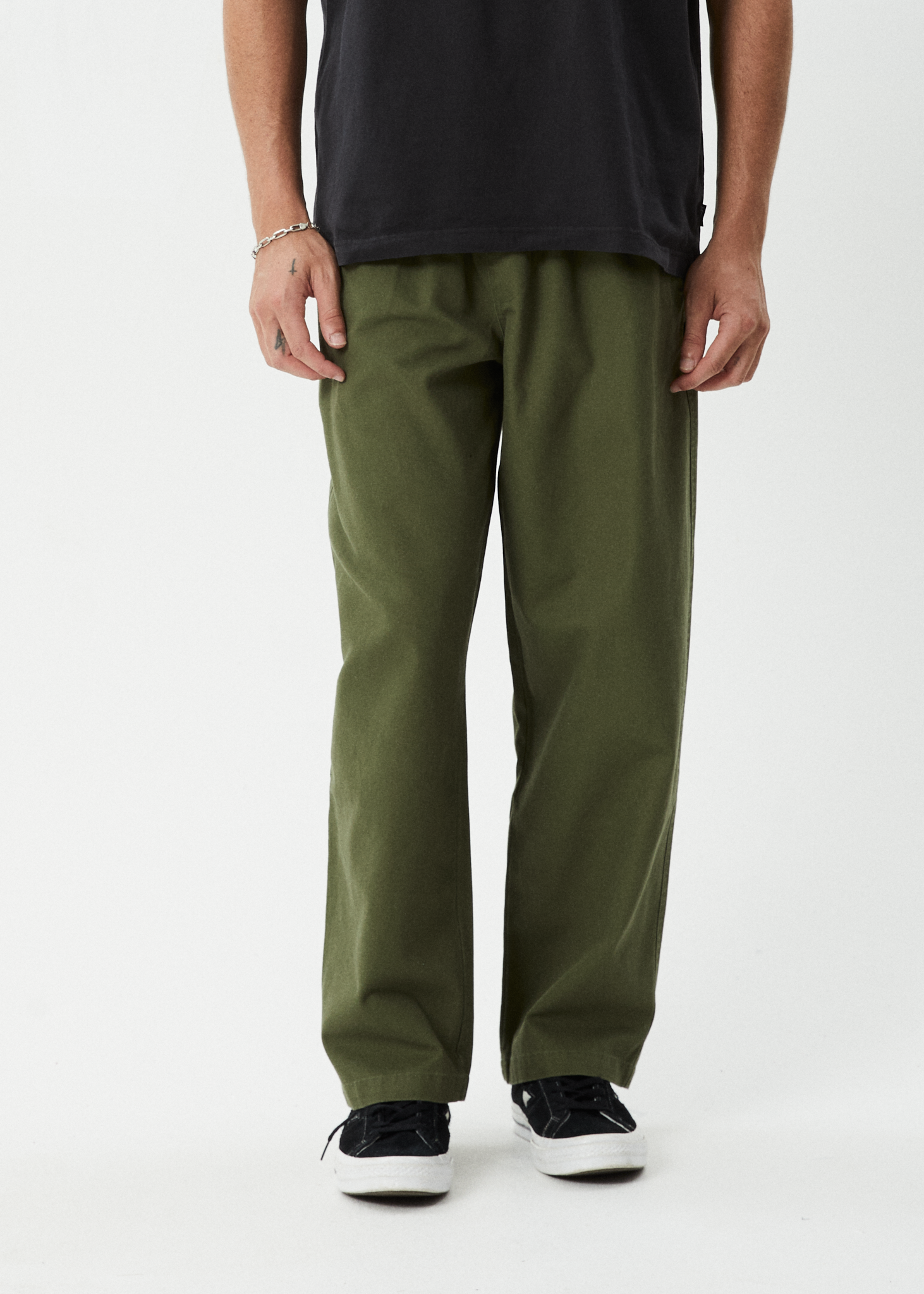 AFENDS Mens Ninety Eights - Elastic Waist Pant - Military