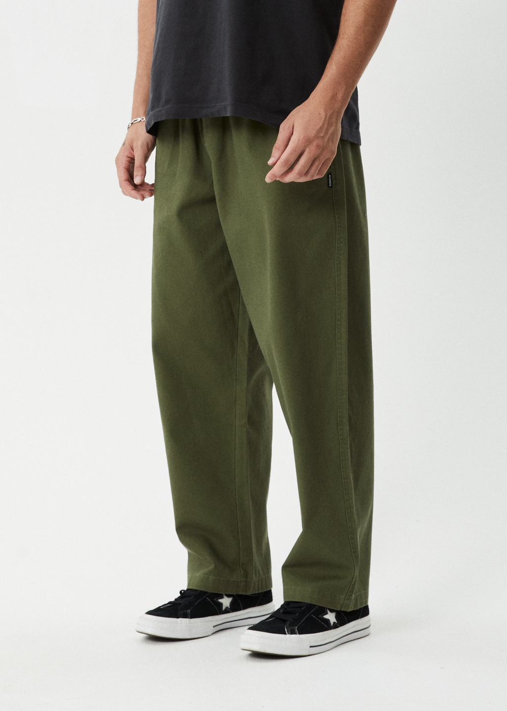 AFENDS Mens Ninety Eights - Elastic Waist Pant - Military