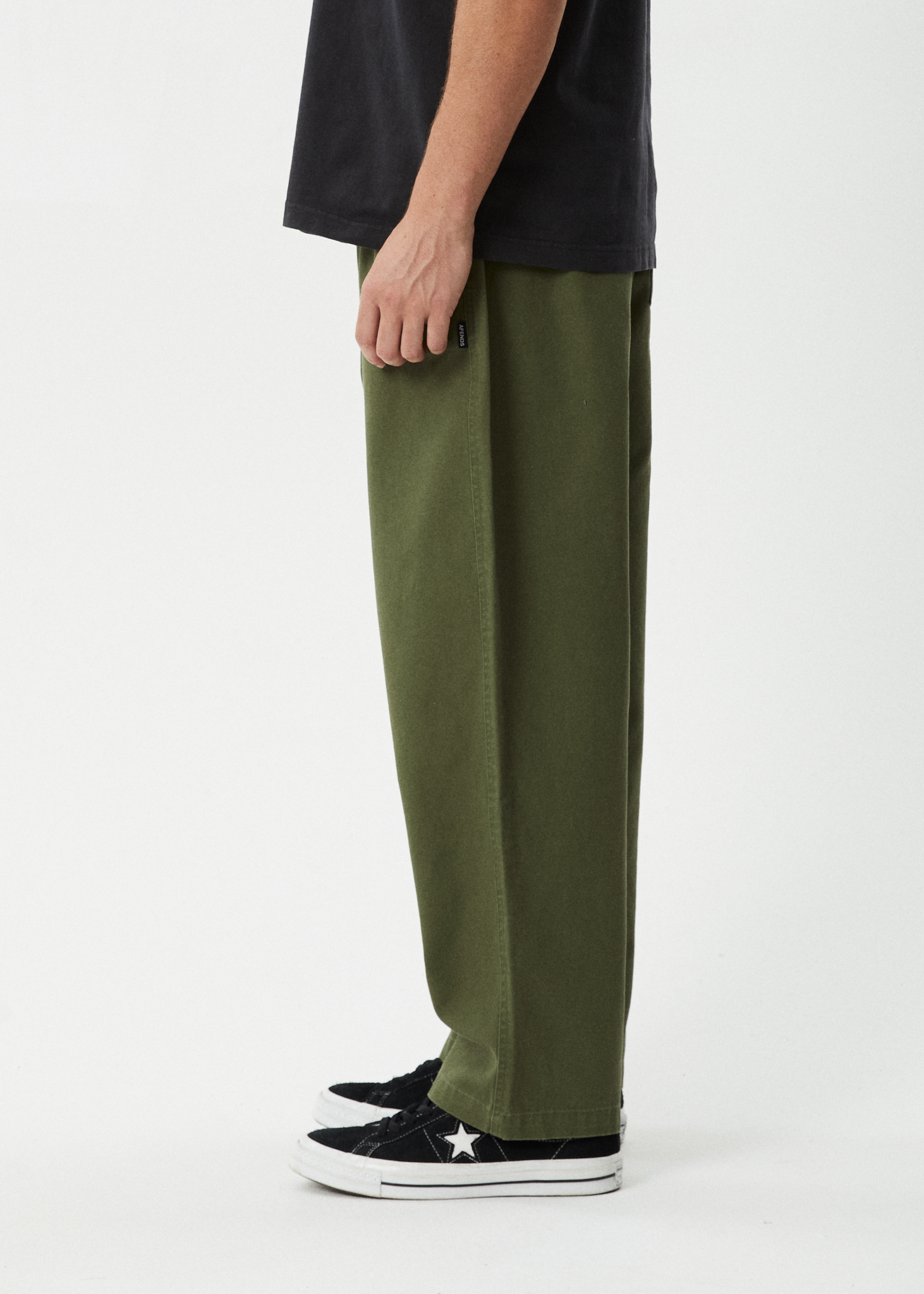 AFENDS Mens Ninety Eights - Elastic Waist Pant - Military