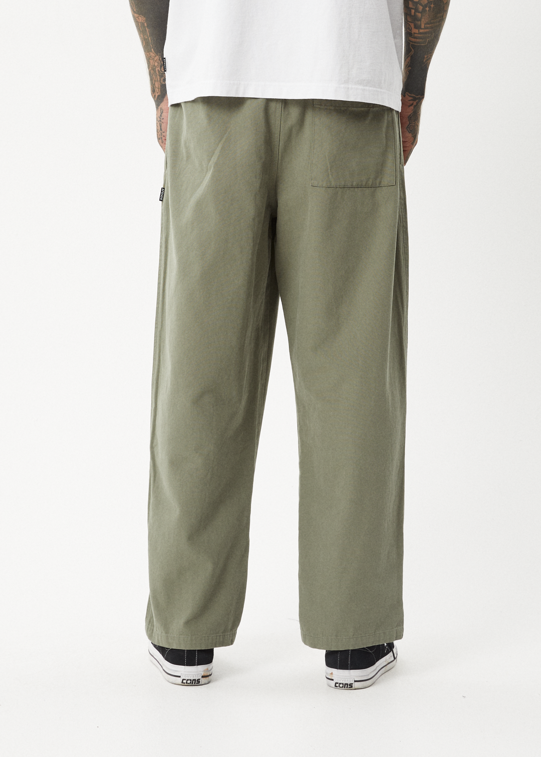 AFENDS Mens Ninety Eights - Baggy Elastic Waist Pants - Olive 