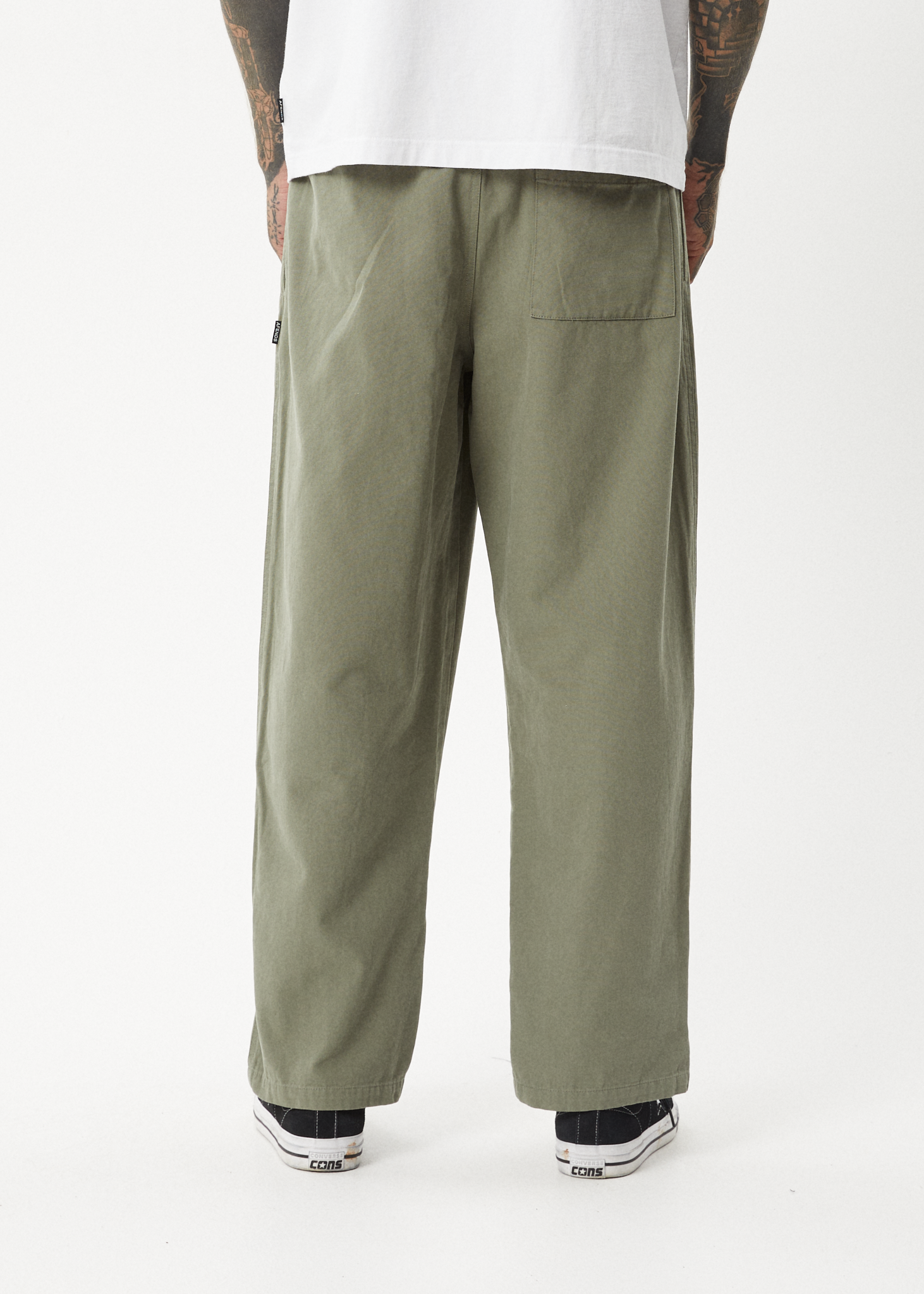 AFENDS Mens Ninety Eights - Baggy Elastic Waist Pant - Olive