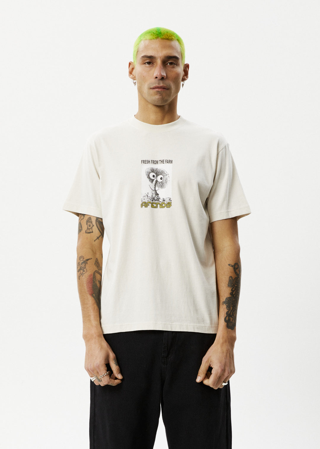 AFENDS Mens Farm Fresh - Retro Fit Tee - Moonbeam 