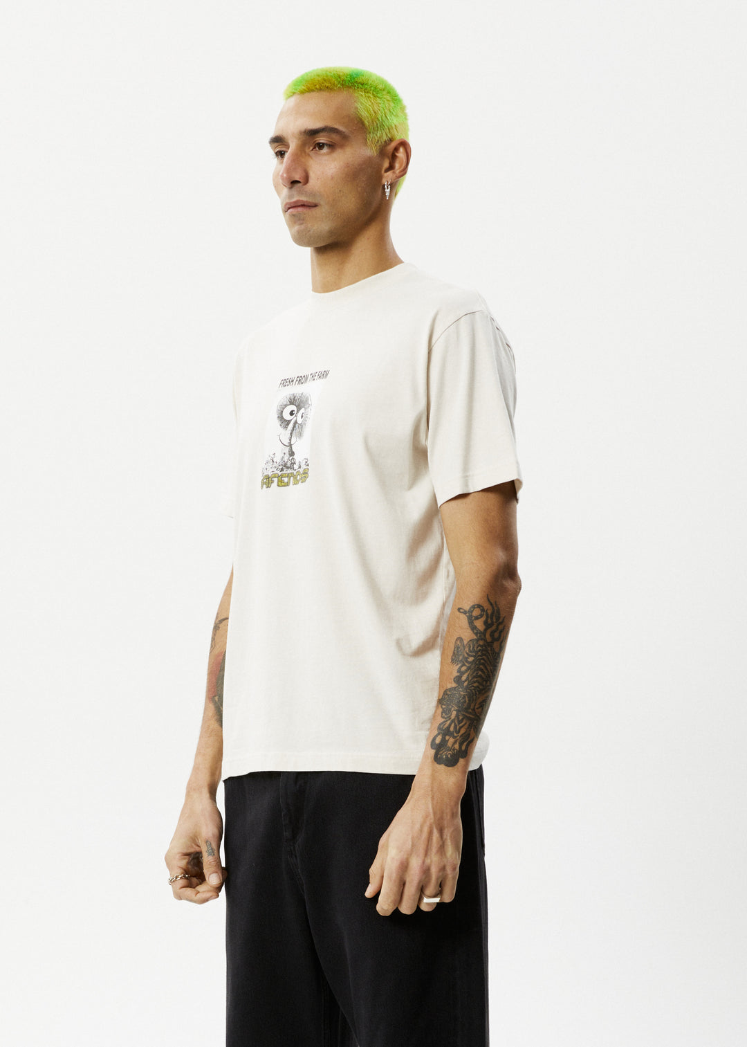 AFENDS Mens Farm Fresh - Retro Fit Tee - Moonbeam 