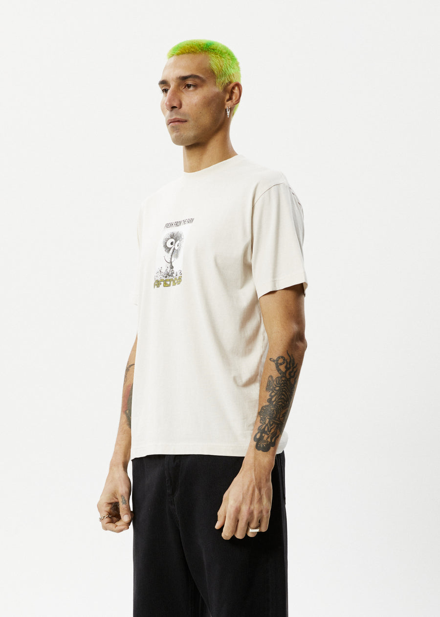 AFENDS Mens Farm Fresh - Retro Fit Tee - Moonbeam - Afends AU.