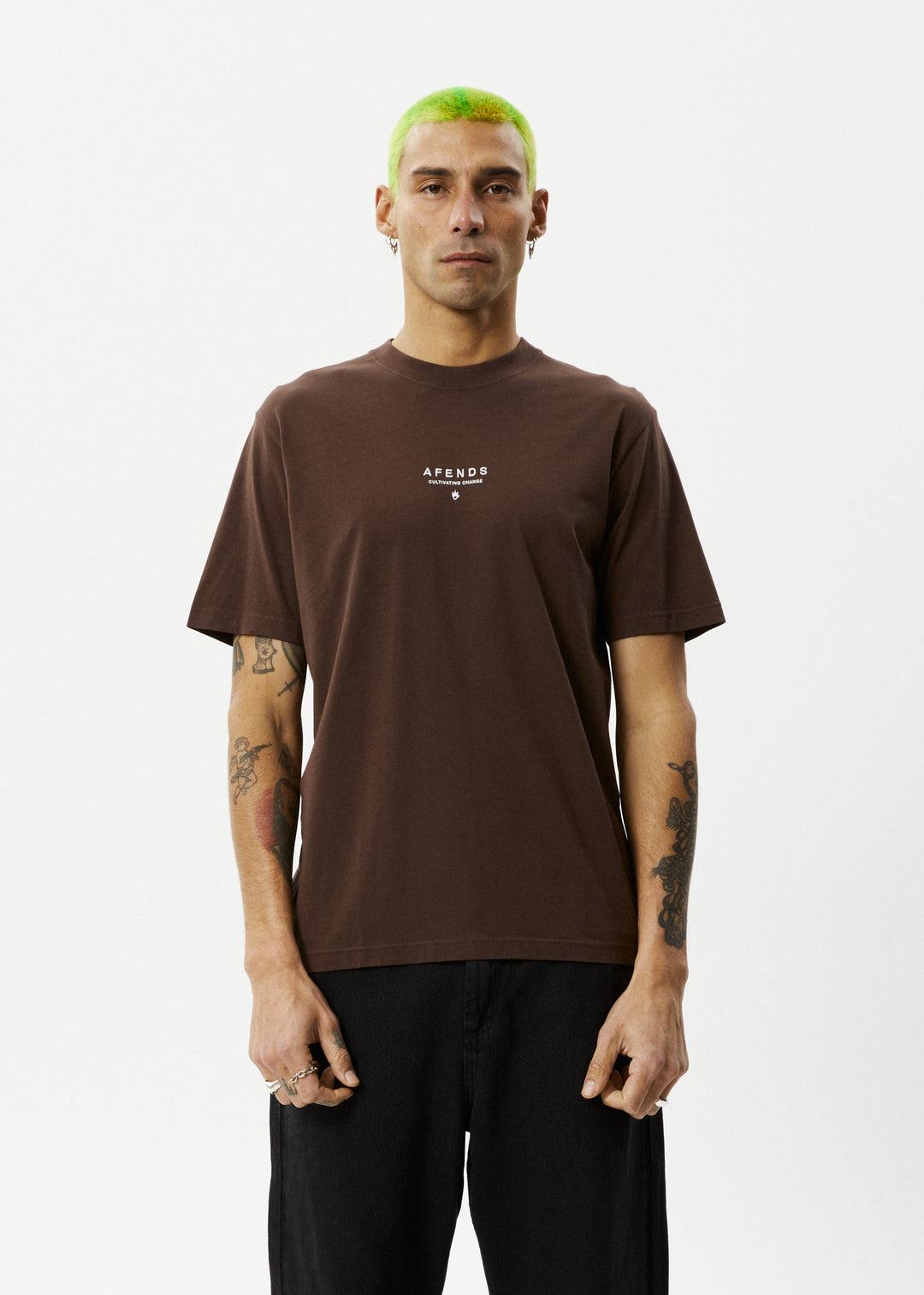 AFENDS Mens Space - Retro Fit Tee - Coffee 