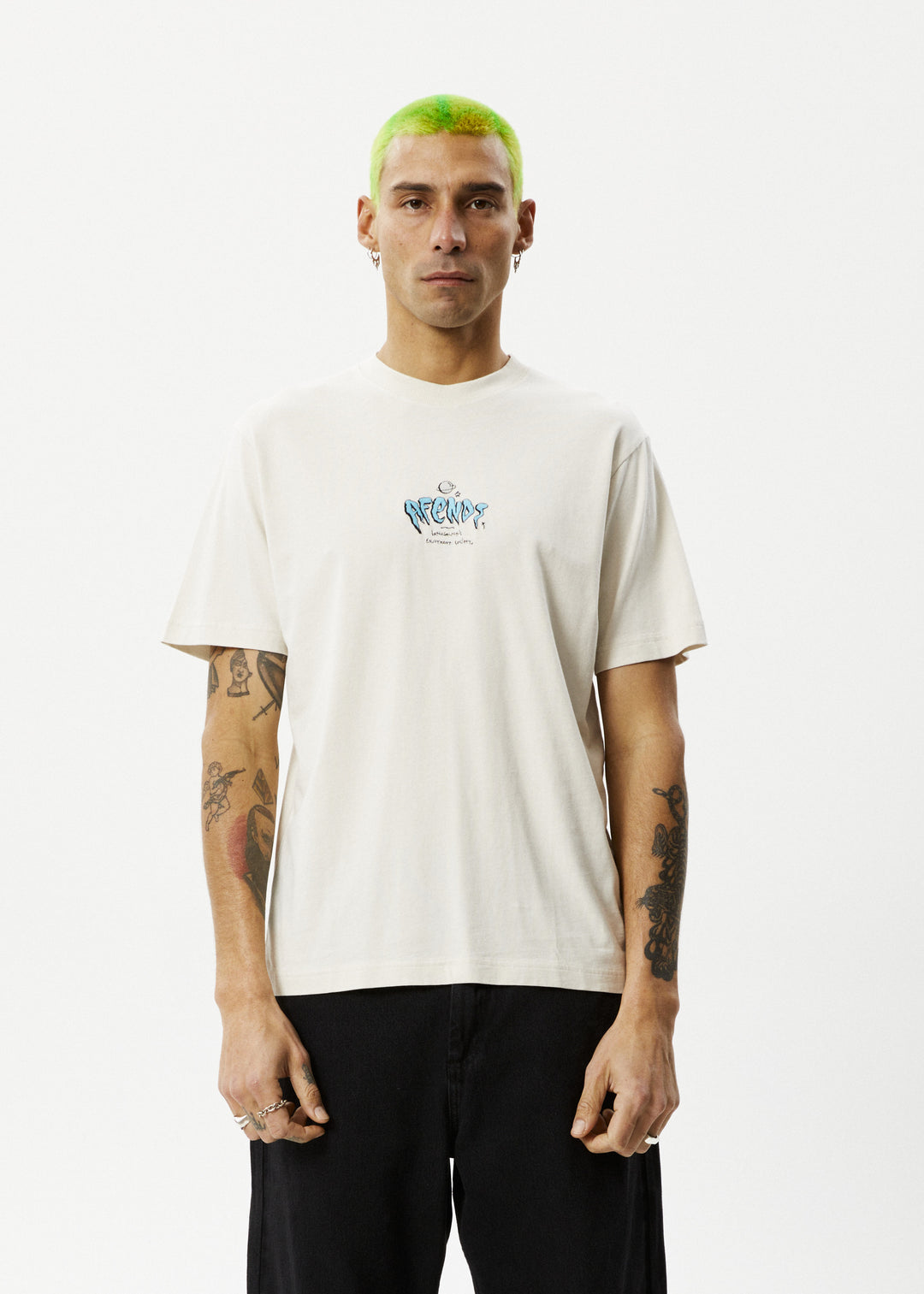 AFENDS Mens Enjoyment - Retro Fit Tee - Moonbeam 