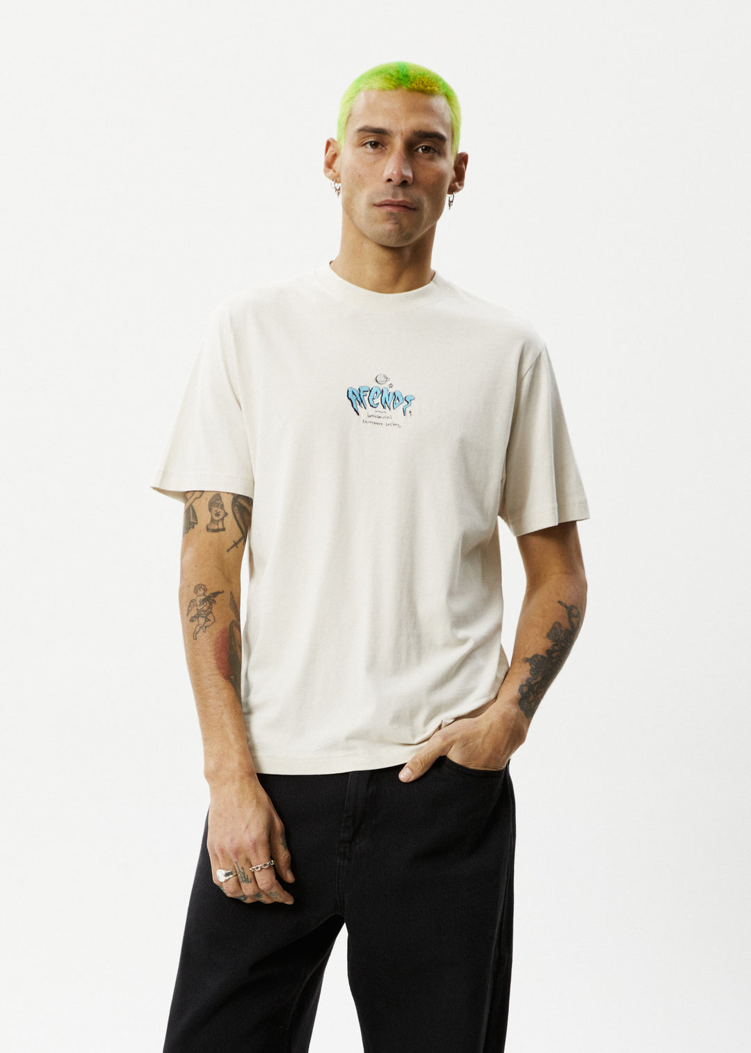 AFENDS Mens Enjoyment - Retro Fit Tee - Moonbeam 