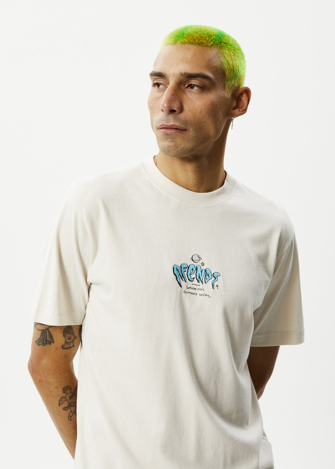 AFENDS Mens Enjoyment - Retro Fit Tee - Moonbeam 