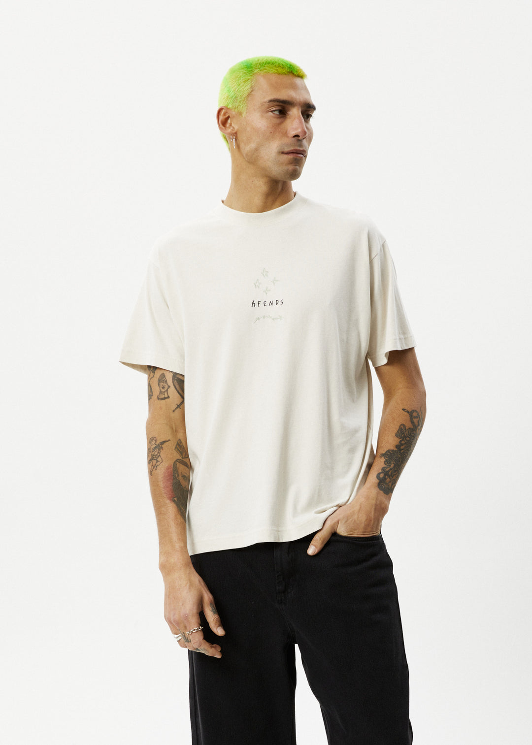 AFENDS Mens Star - Boxy Fit Tee - Moonbeam 