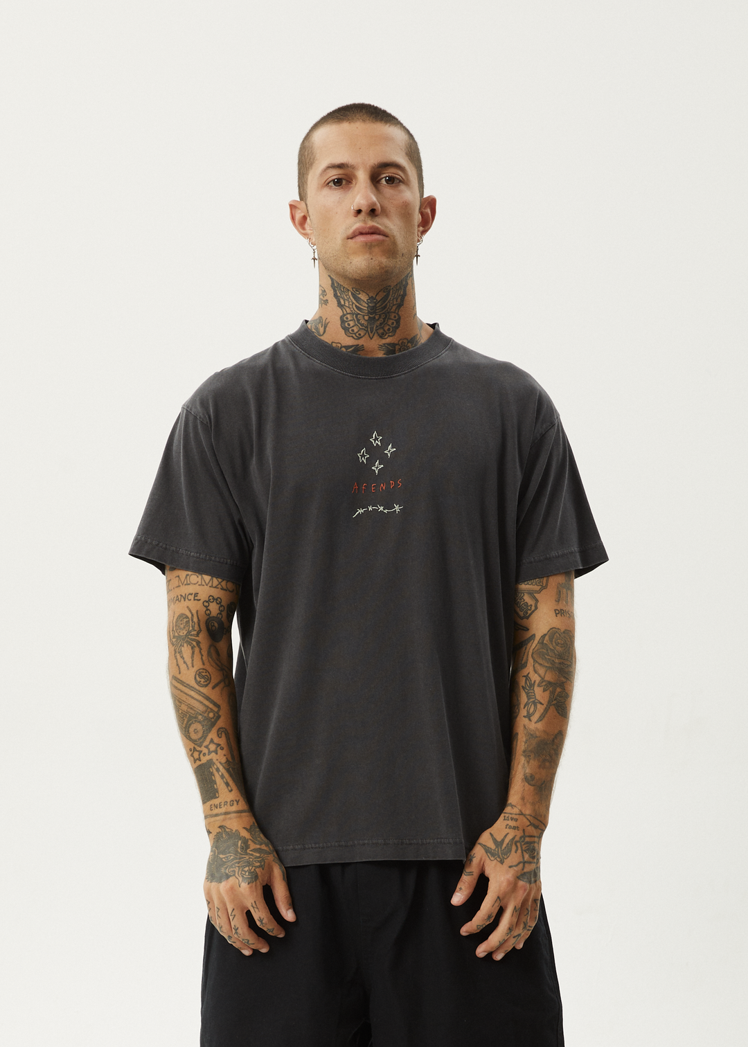 AFENDS Mens Star - Boxy Fit Tee - Stone Black 