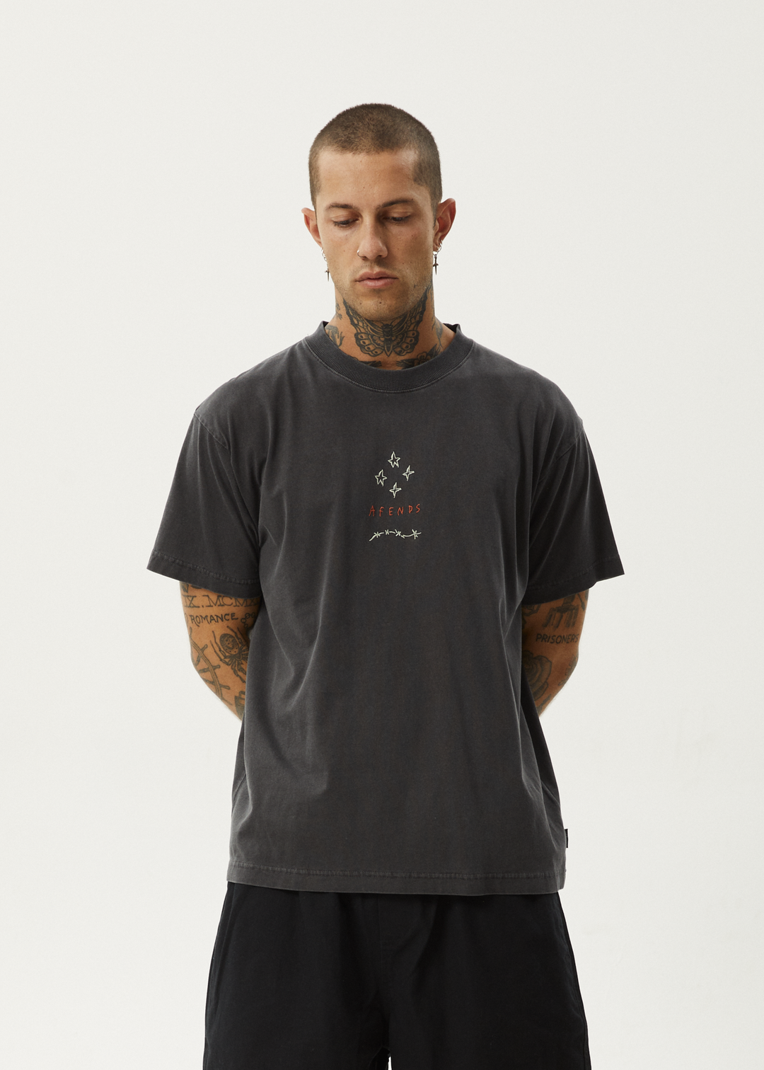 AFENDS Mens Star - Boxy Fit Tee - Stone Black 