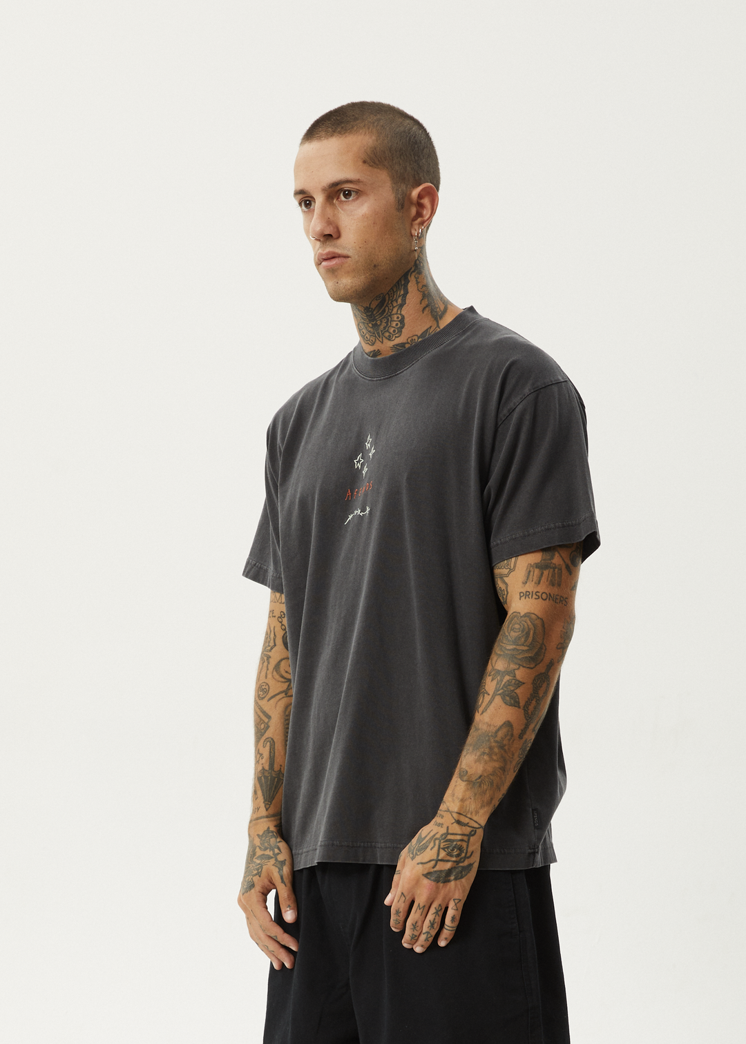 AFENDS Mens Star - Boxy Fit Tee - Stone Black 