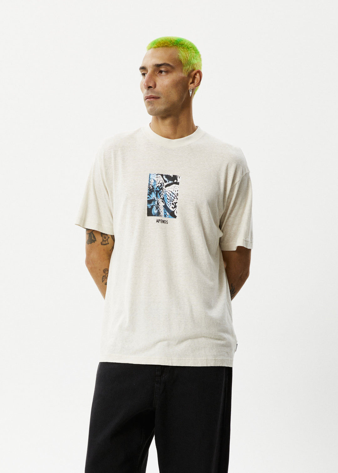 AFENDS Mens Dossy - Boxy Fit Tee - Moonbeam 