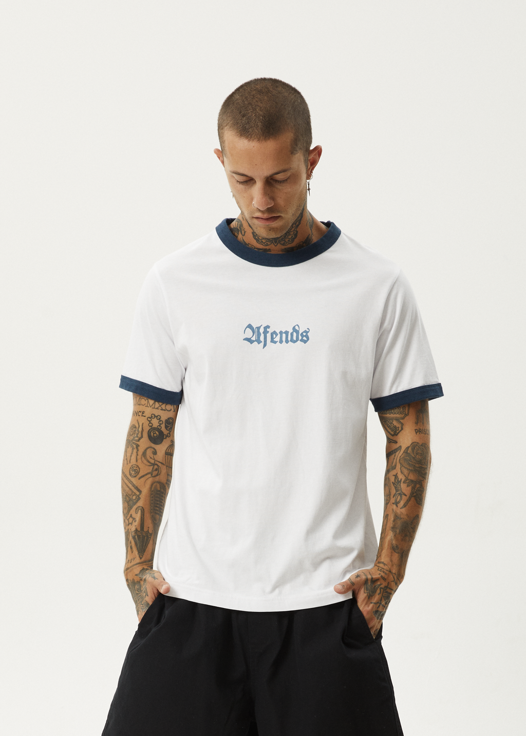 AFENDS Mens Interstellar - Ringer Tee - White