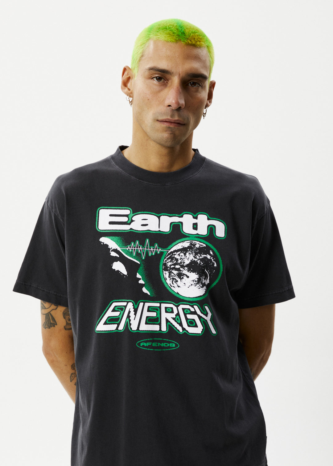 AFENDS Mens Earth Energy - Boxy Fit Tee - Stone Black 