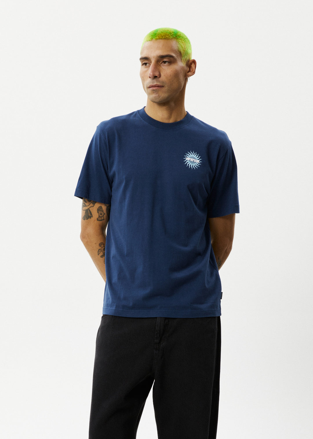 AFENDS Mens Solar Flare - Retro Fit Tee - Navy 