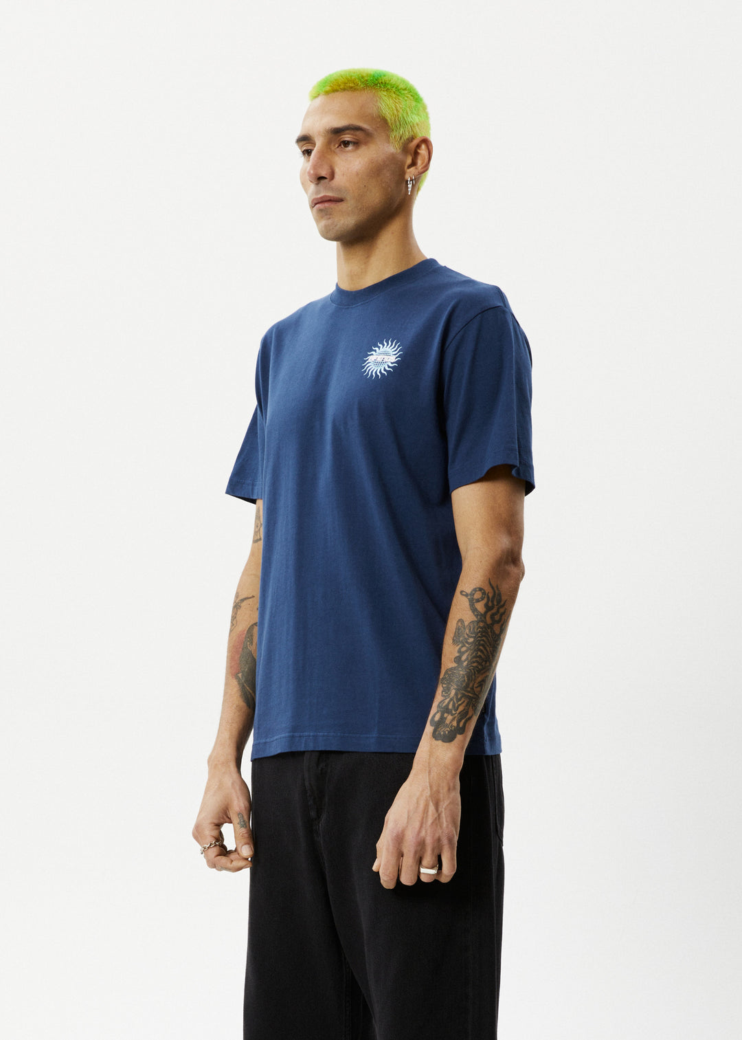 AFENDS Mens Solar Flare - Retro Fit Tee - Navy 