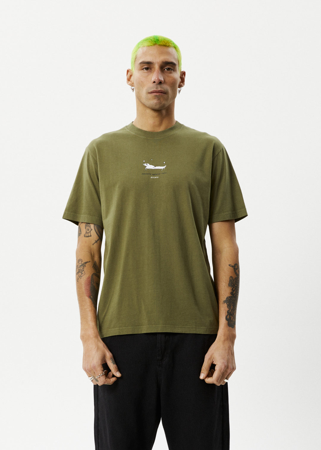 AFENDS Mens Relaxed - Retro Fit Tee - Military 