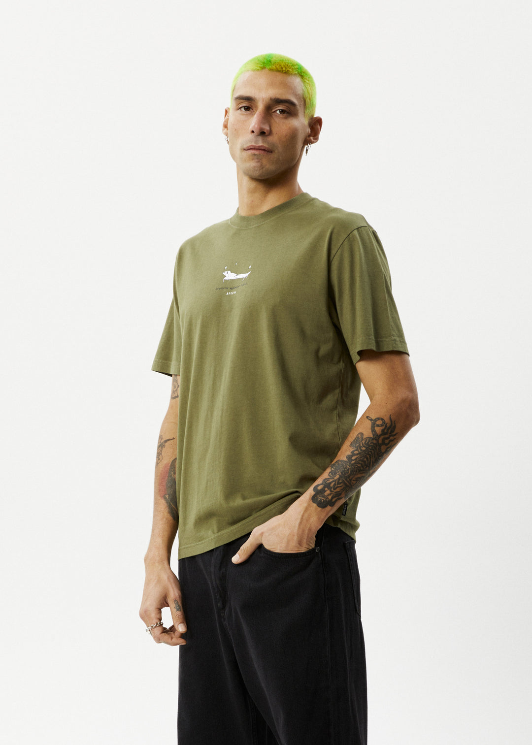 AFENDS Mens Relaxed - Retro Fit Tee - Military 