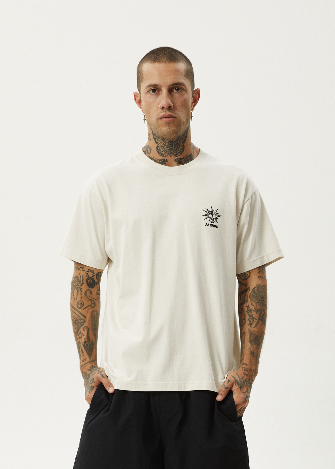 AFENDS Mens Graveyard - Boxy Fit Tee - Moonbeam 