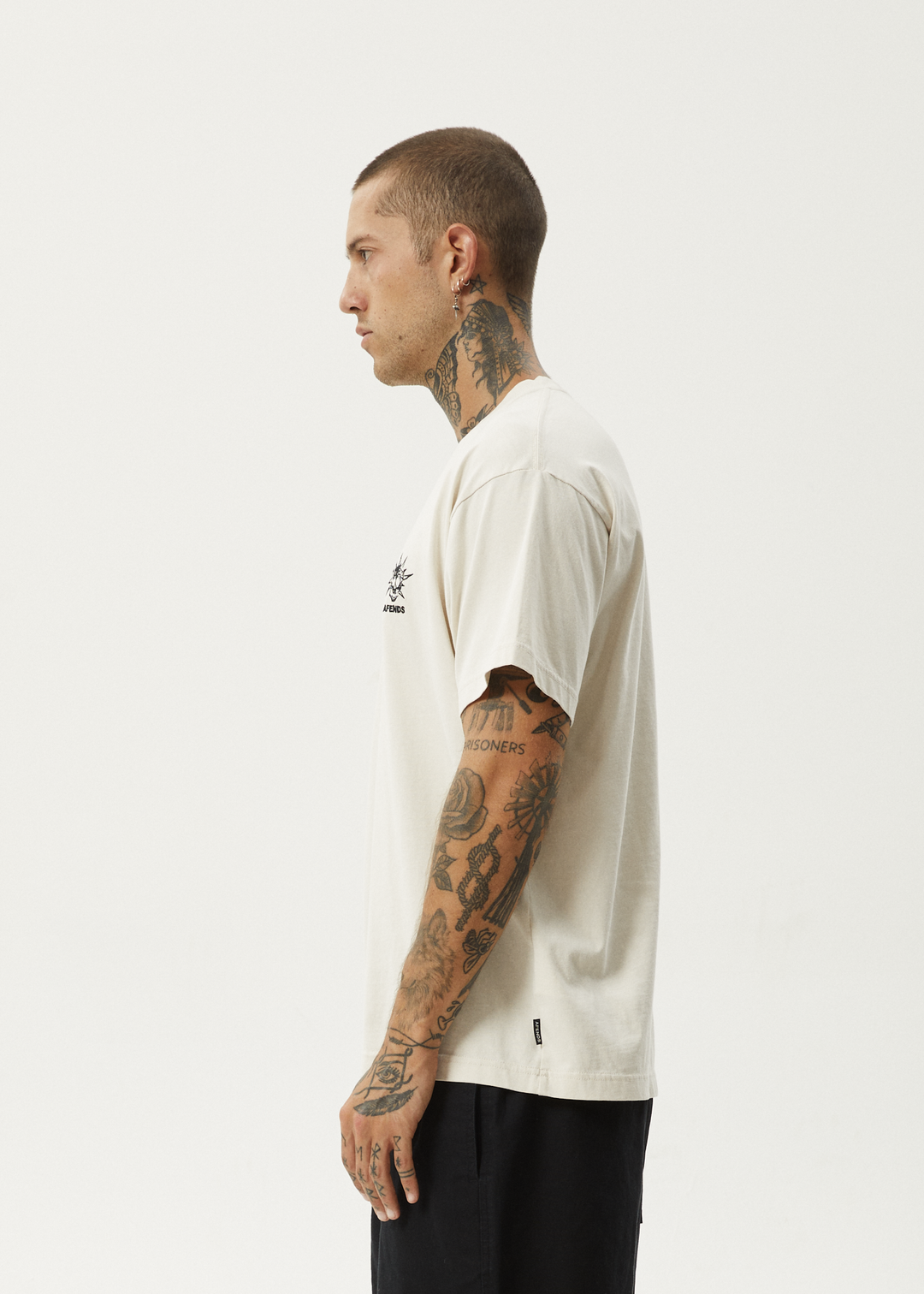 AFENDS Mens Graveyard - Boxy Fit Tee - Moonbeam 