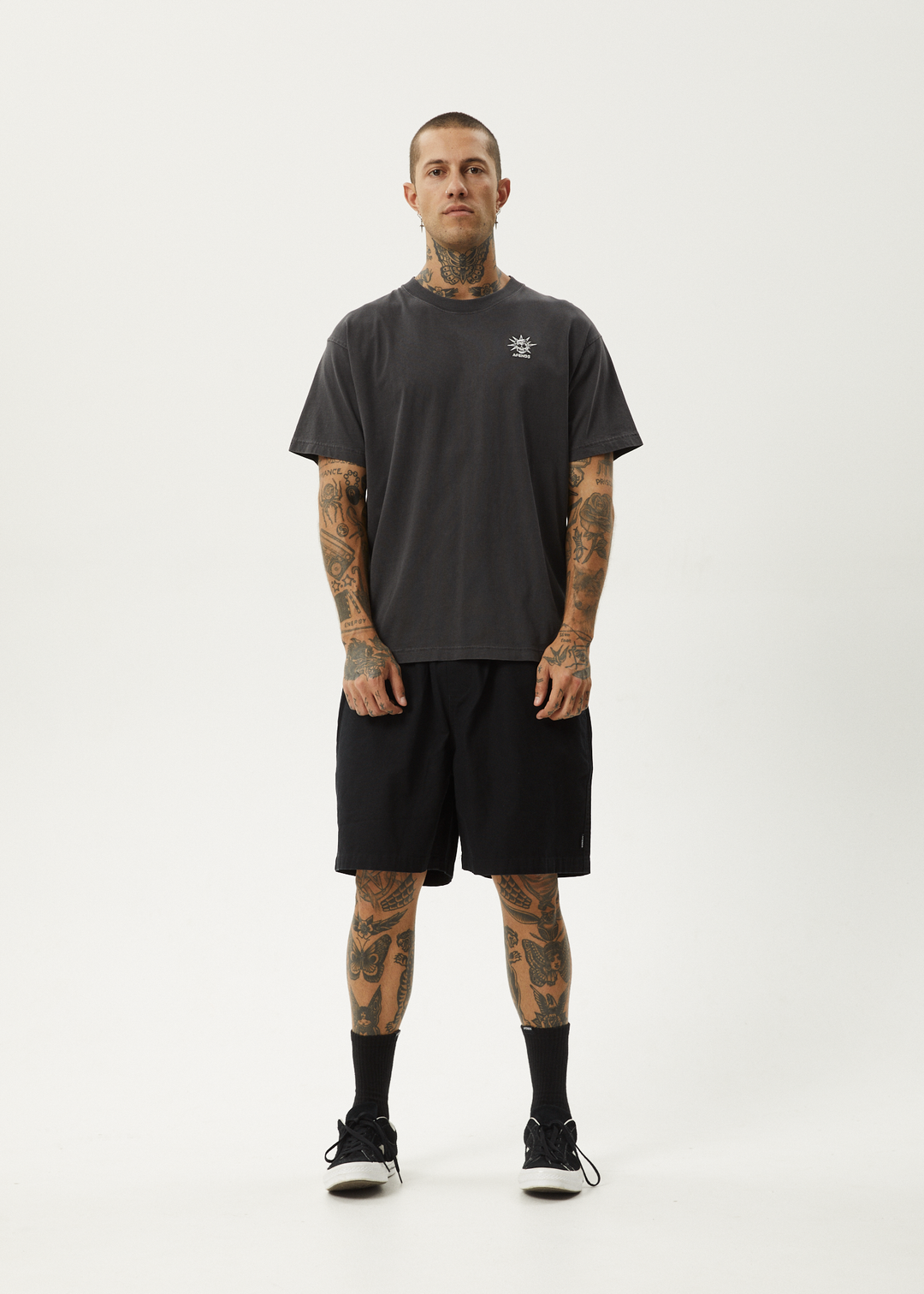 AFENDS Mens Graveyard - Boxy Fit Tee - Stone Black 