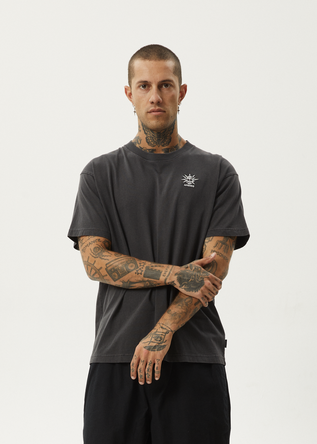 AFENDS Mens Graveyard - Boxy Fit Tee - Stone Black 