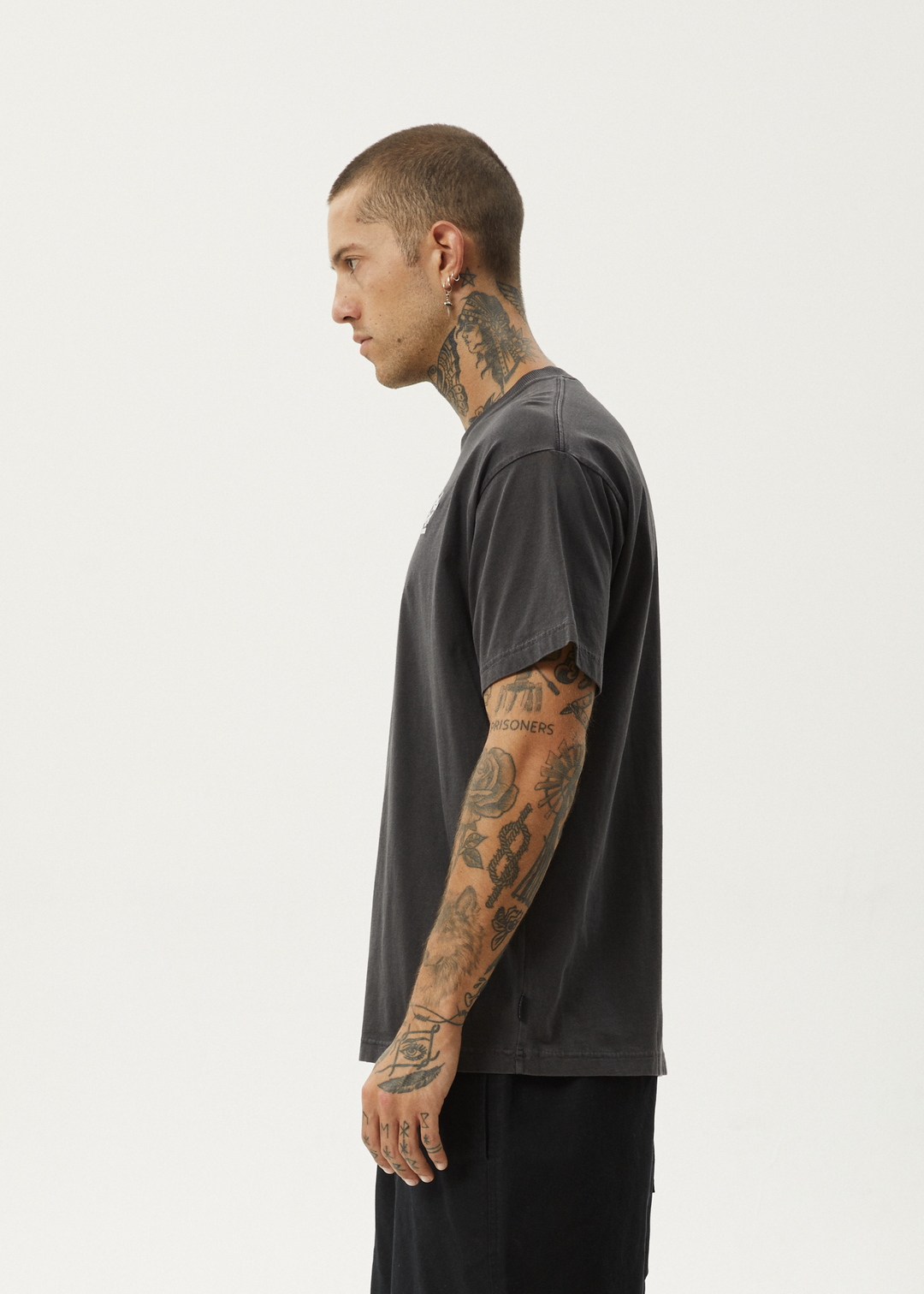 AFENDS Mens Graveyard - Boxy Fit Tee - Stone Black 