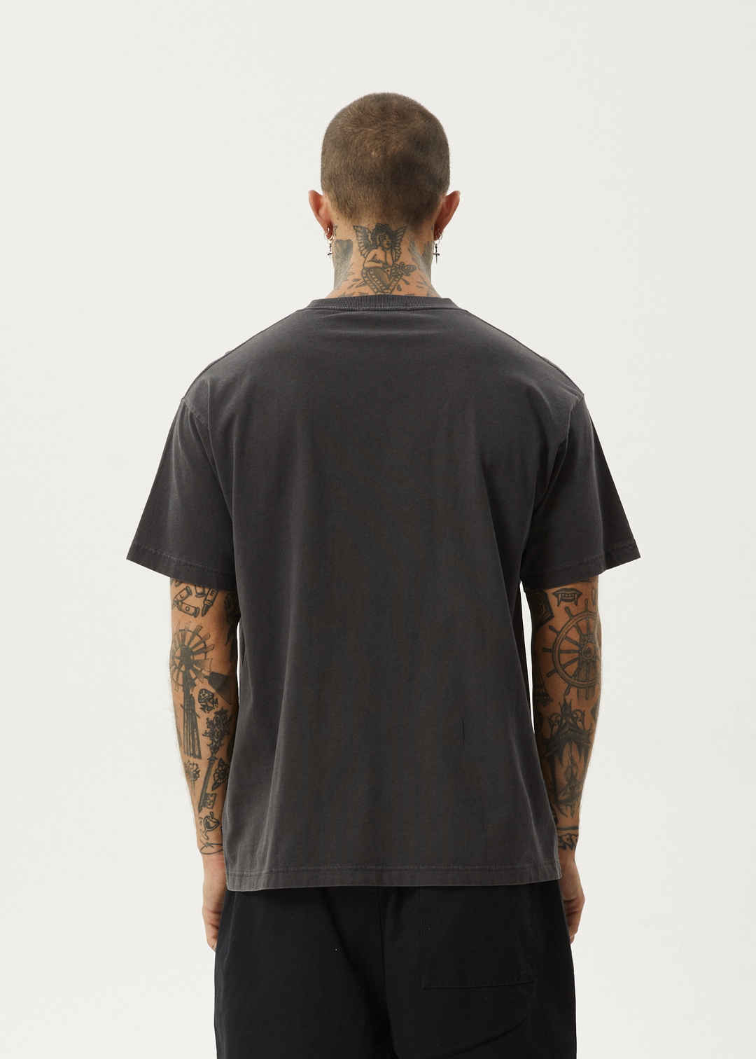 AFENDS Mens Graveyard - Boxy Fit Tee - Stone Black 