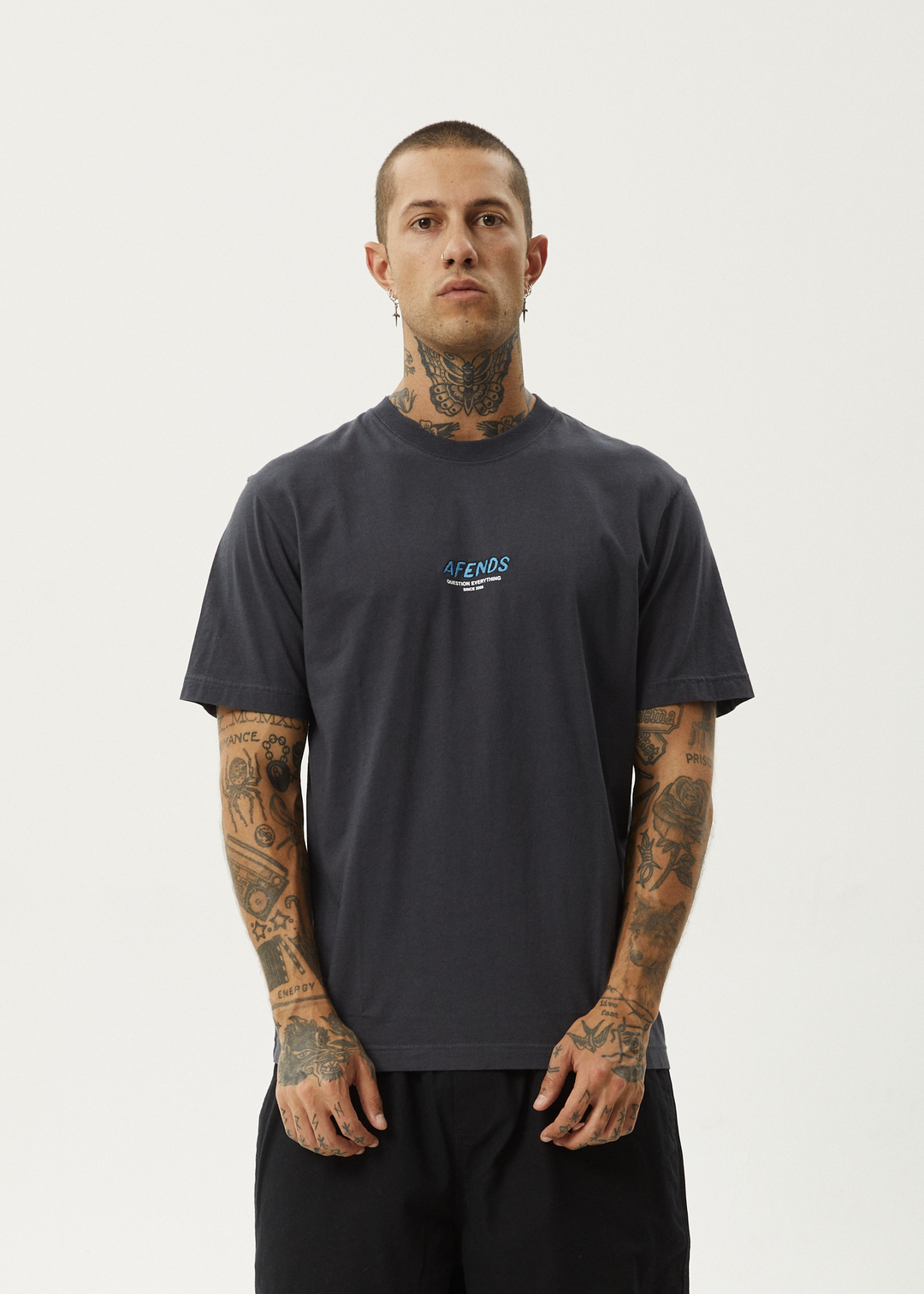 AFENDS Mens Message - Retro Fit Tee - Charcoal 