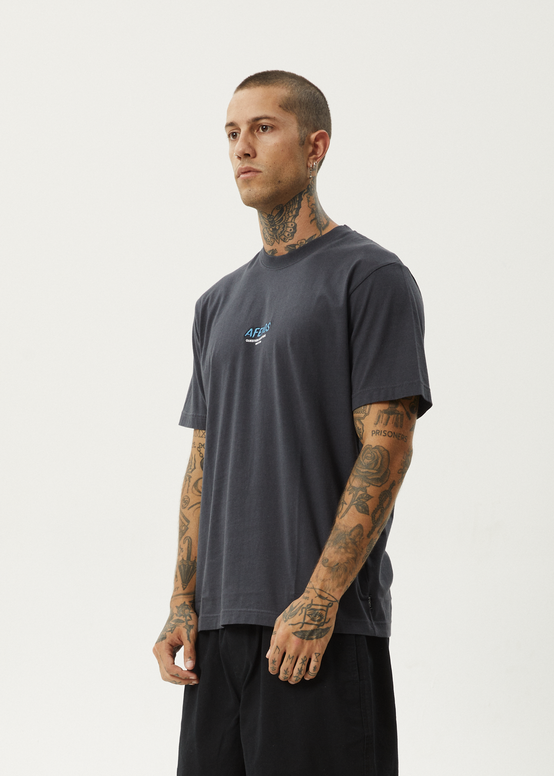 AFENDS Mens Message - Retro Fit Tee - Charcoal 