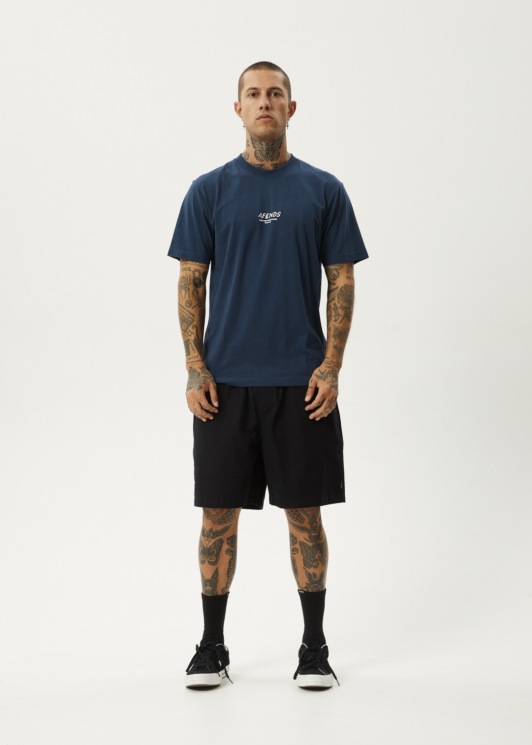 AFENDS Mens Message - Retro Fit Tee - Navy 