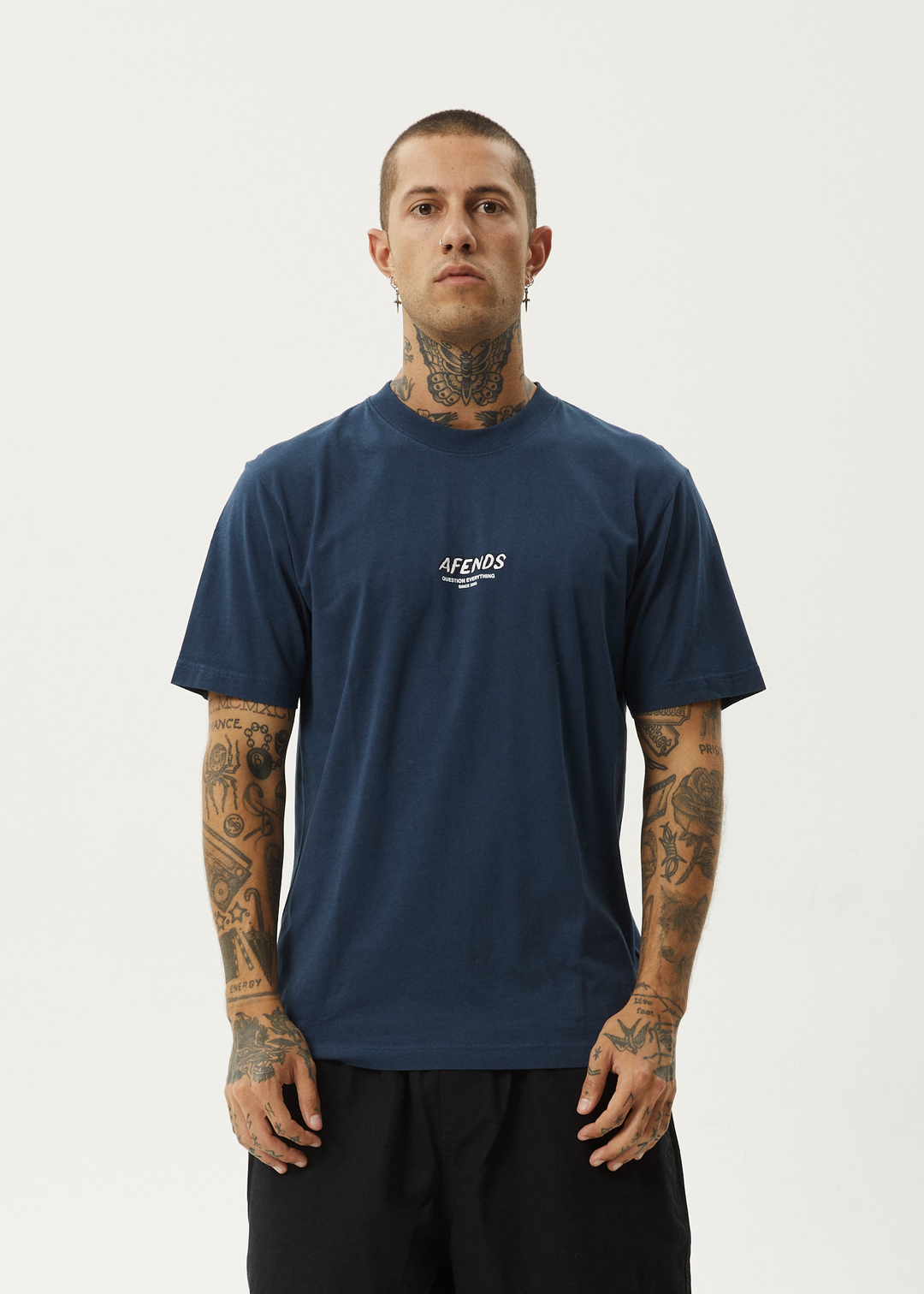 AFENDS Mens Message - Retro Fit Tee - Navy 