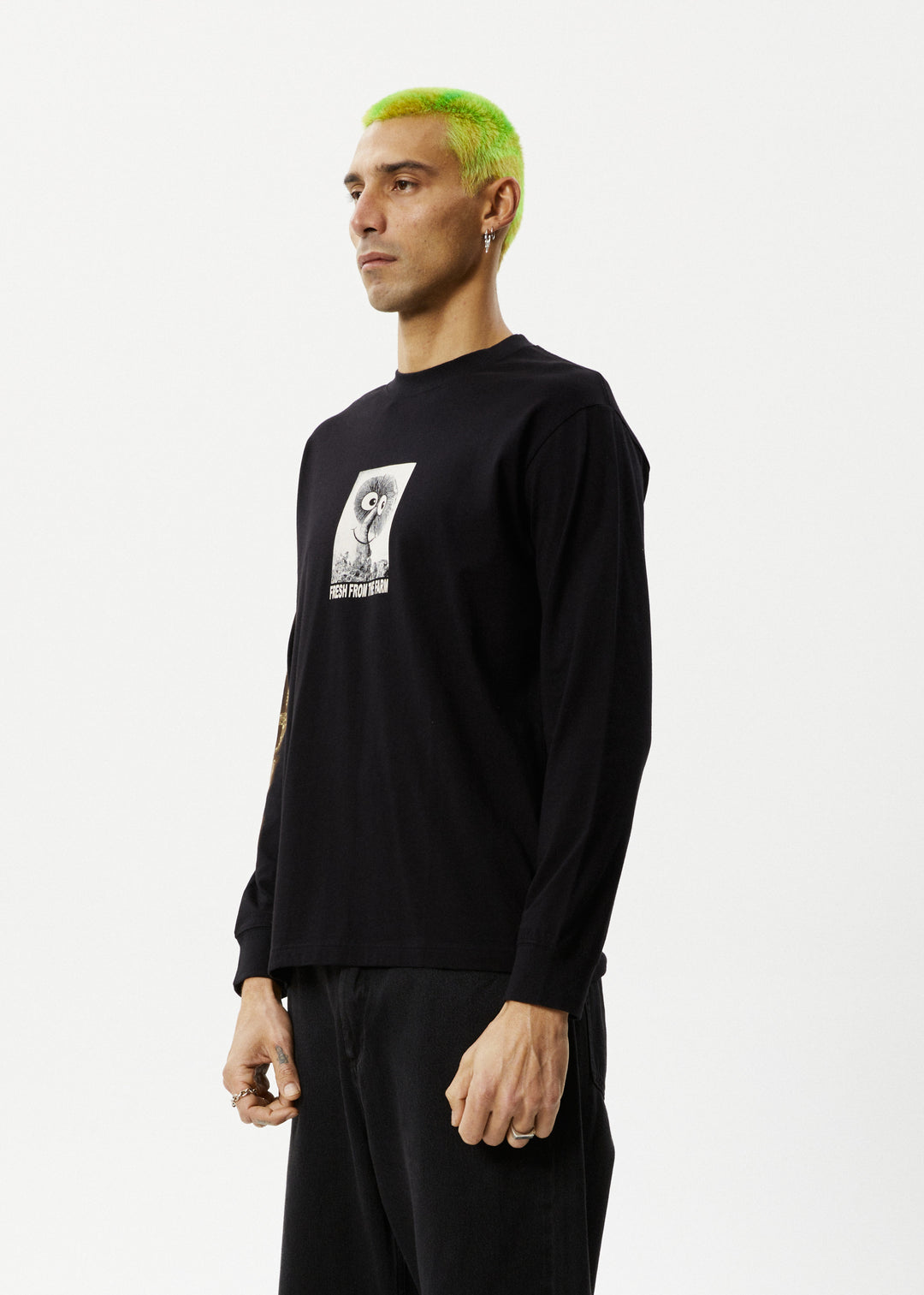 AFENDS Mens Farm Fresh - Long Sleeve Tee - Black 