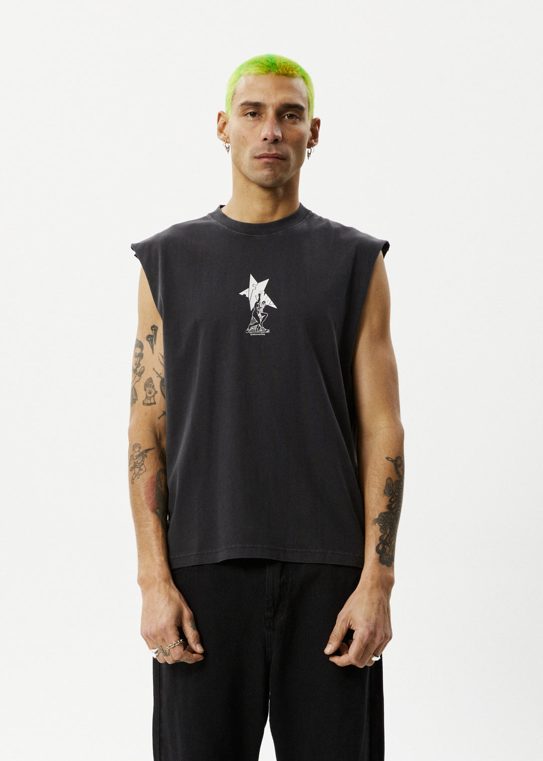 AFENDS Mens Statue - Sleeveless Tee - Stone Black 