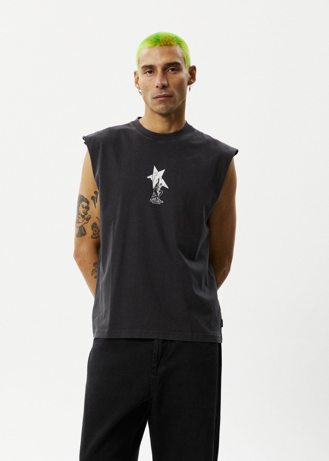 AFENDS Mens Statue - Sleeveless Tee - Stone Black 