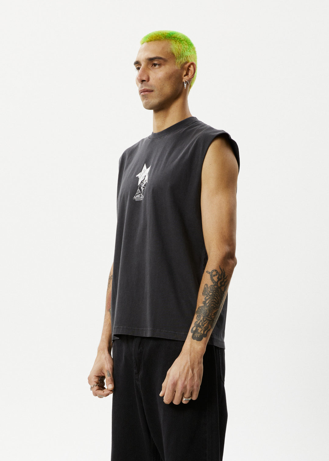 AFENDS Mens Statue - Sleeveless Tee - Stone Black 