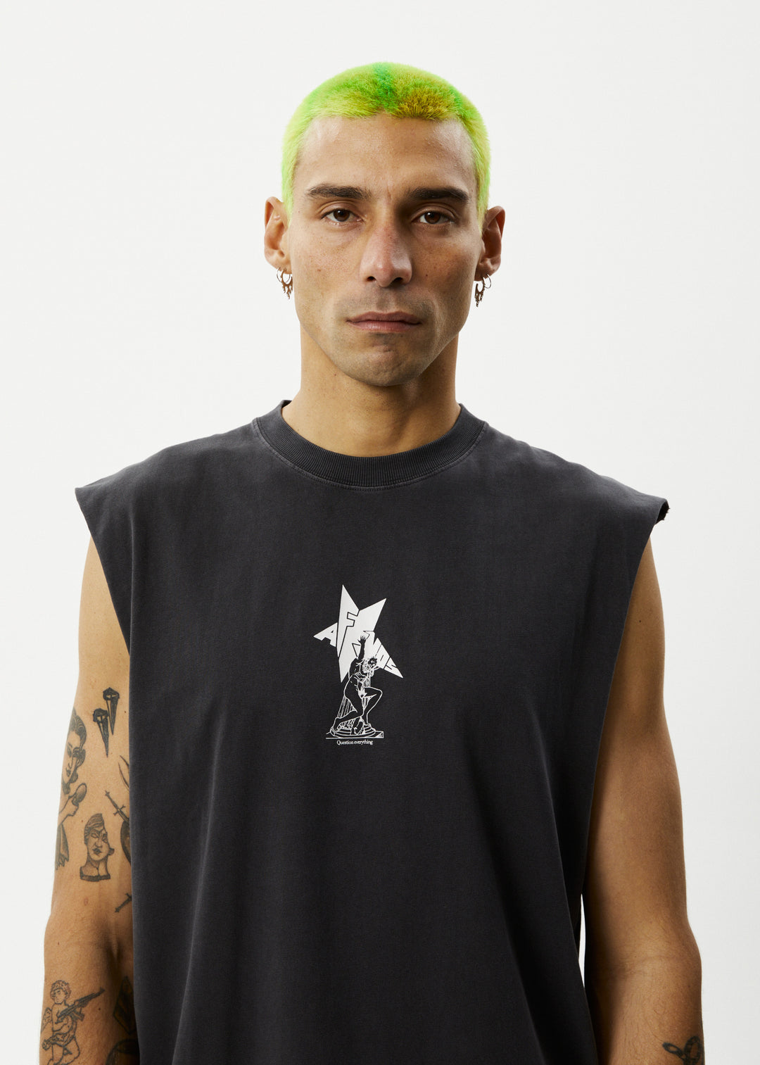 AFENDS Mens Statue - Sleeveless Tee - Stone Black 