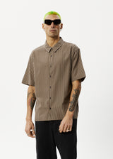 Afends Mens Space - Short Sleeve Shirt - Coffee Stripe - Afends mens space   short sleeve shirt   coffee stripe 