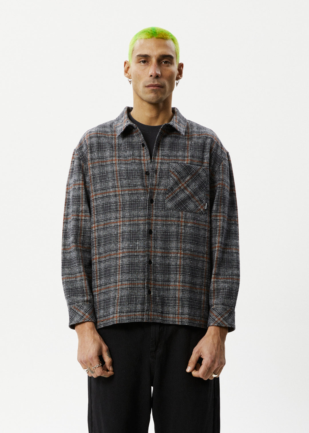 AFENDS Mens Position - Flannel Shirt - Black 