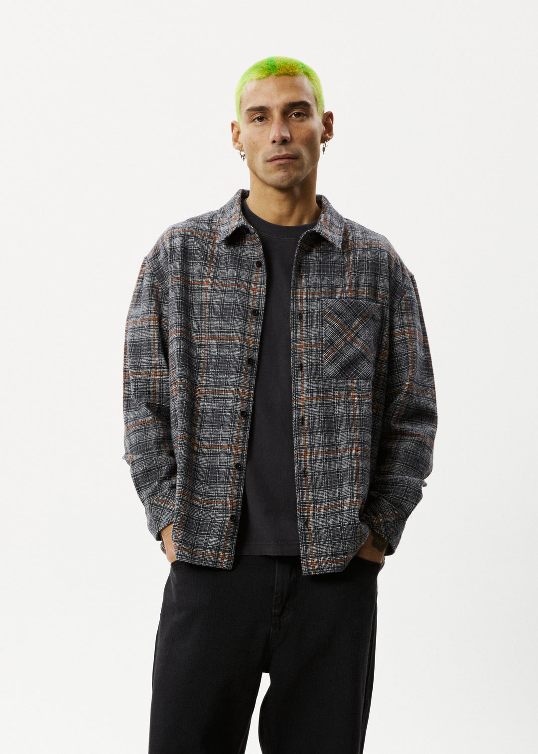 AFENDS Mens Position - Flannel Shirt - Black 