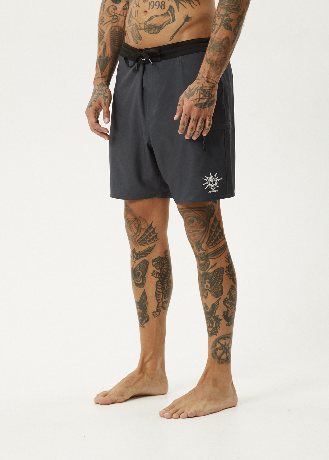 AFENDS Mens Graveyard - Surf Related Boardshorts 18" - Charcoal 