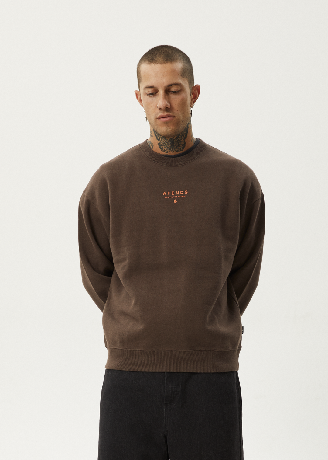 AFENDS Mens Space - Crew Neck - Coffee 