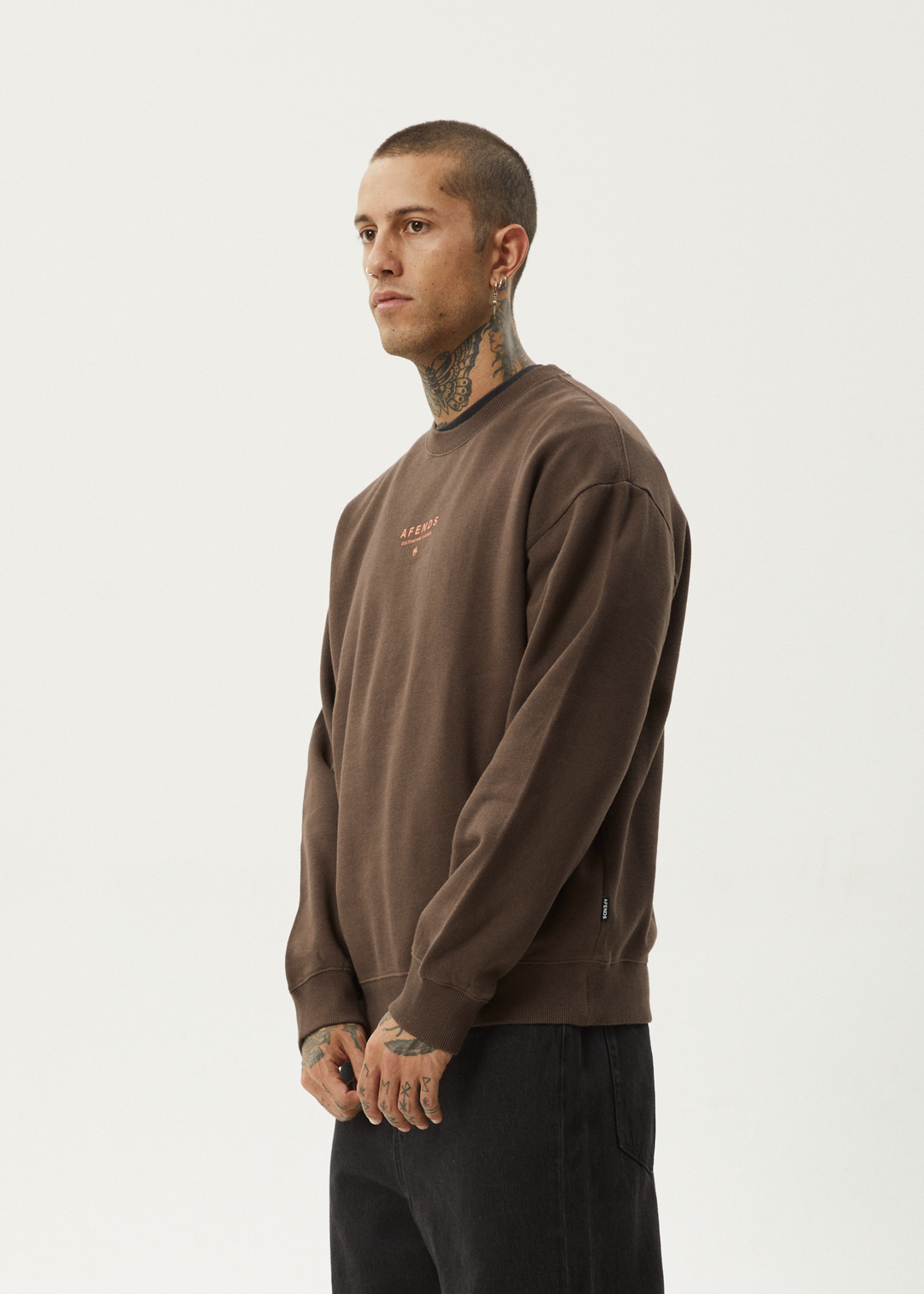 AFENDS Mens Space - Crew Neck - Coffee 