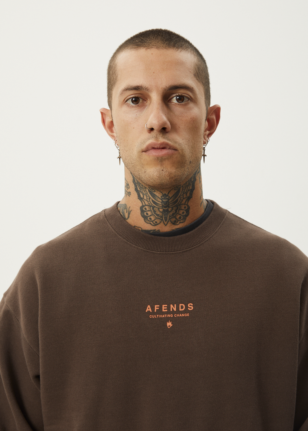 AFENDS Mens Space - Crew Neck - Coffee 