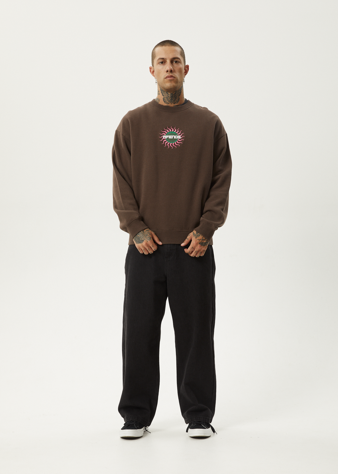 AFENDS Mens Solar Flare - Crew Neck - Coffee 